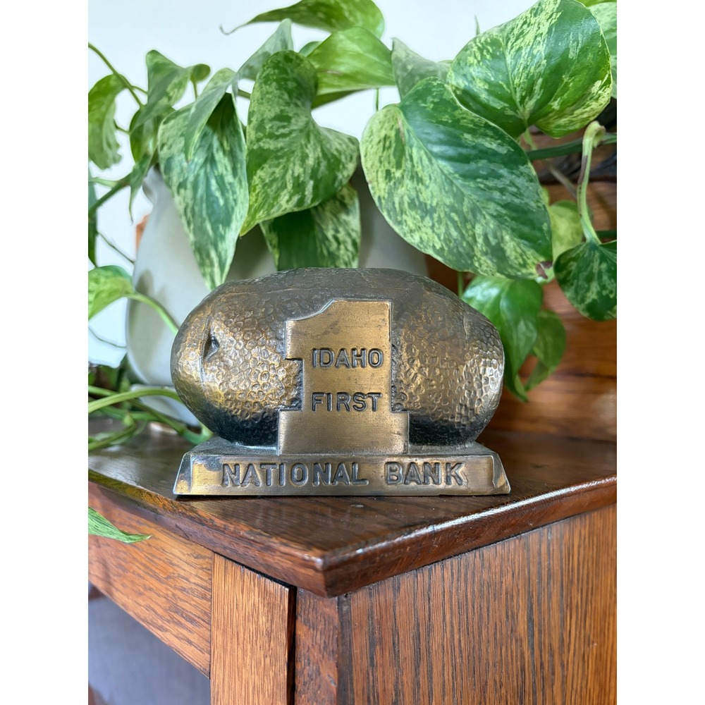Vintage Idaho First National Bank Bronze Potato Coin Bank Cast Metal Since 1867